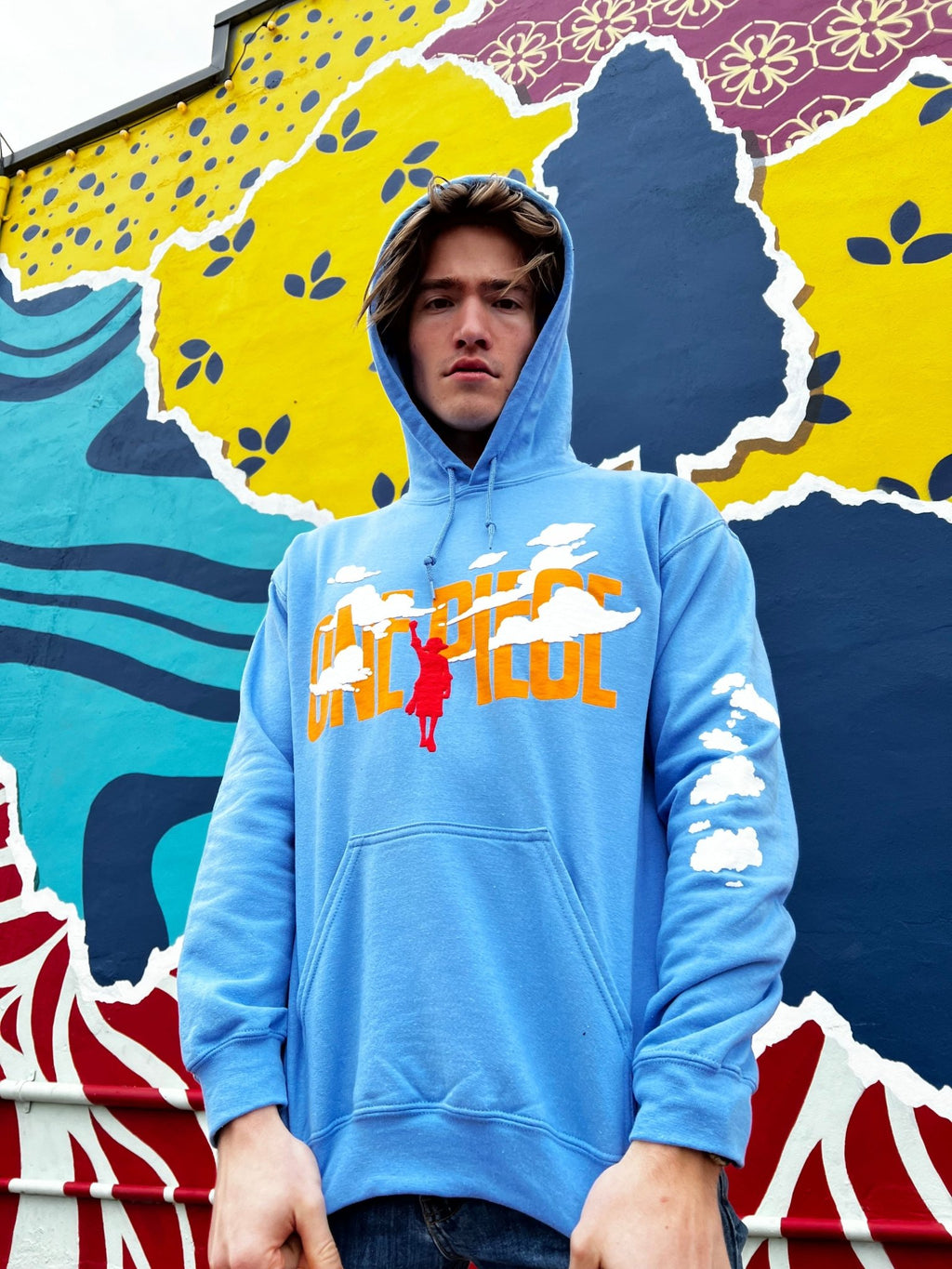 One Piece Puffy Monkey D. Luffy & Clouds - Front Back & Sleeve Print - Licensed Adult Hoodie - Fundom