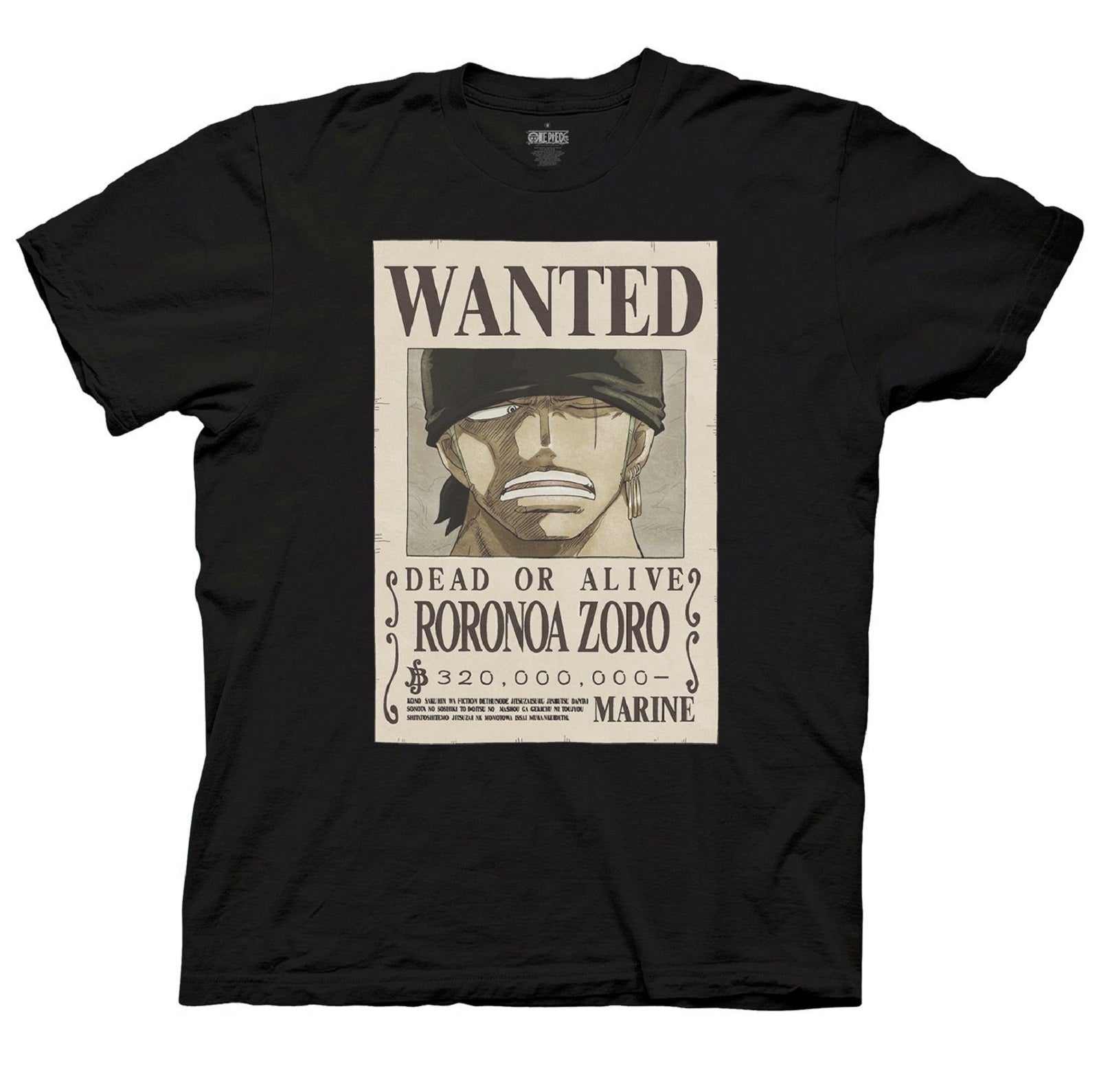 One Piece Roronoa Zoro Full Wanted Poster Anime Adult Unisex T-Shirt - Fundom