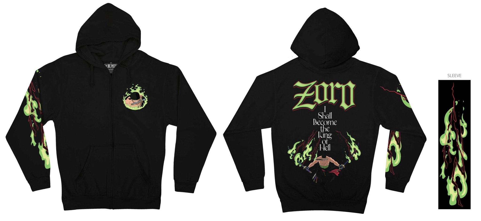 One Piece Roronoa Zoro King Of Hell Licensed Adult Zip Up Hoodie - Fundom