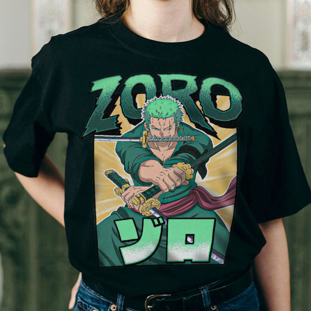 One Piece - Roronoa Zoro Three - Sword Style Adult T-Shirt - Black - Officially Licensed - Fundom