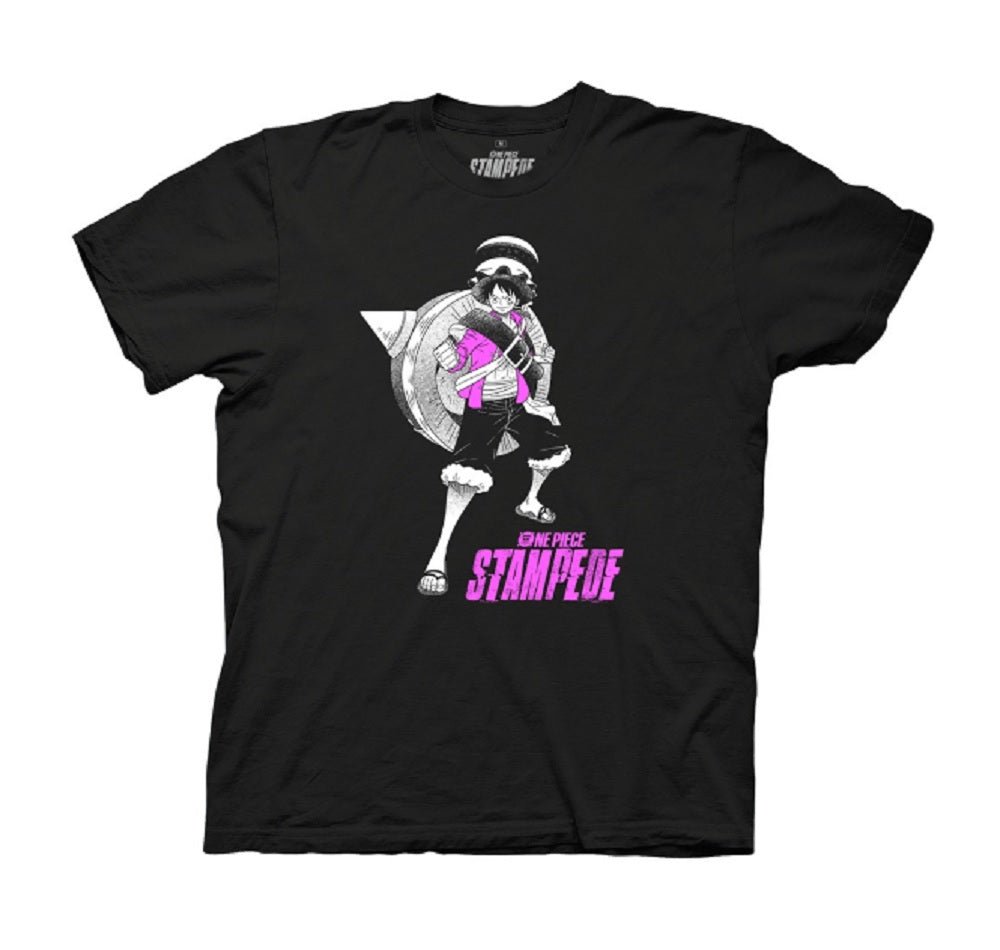 One Piece Stampede Luffy Pink Logo Anime Adult T-Shirt - Fundom