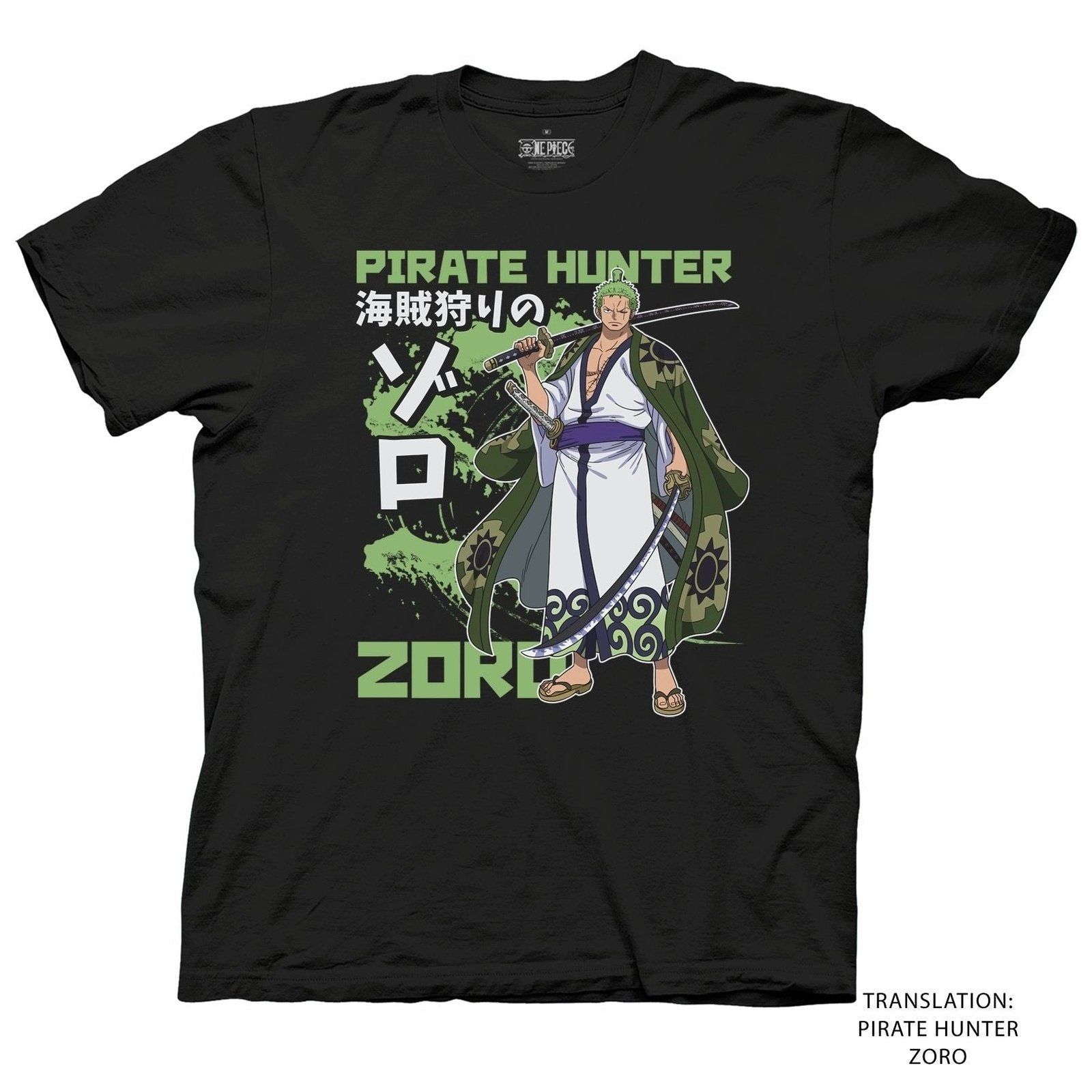 One Piece Zoro Pirate Hunter Kanji Officially Licensed Adult T-Shirt - Fundom