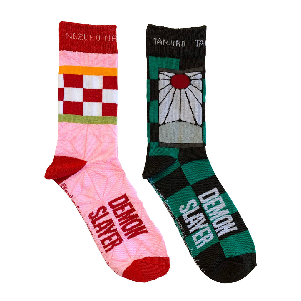 Demon Slayer 2 Pack - Nezuko & Tanjiro Flag Pattern Anime Crew Socks