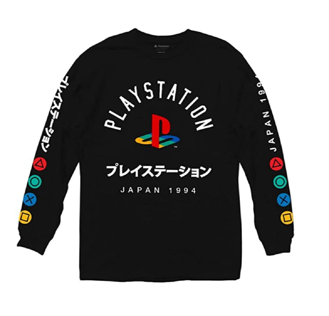Playstation Logo with Japanese Characters Gamer Adult Long Sleeve T-Shirt - Fundom