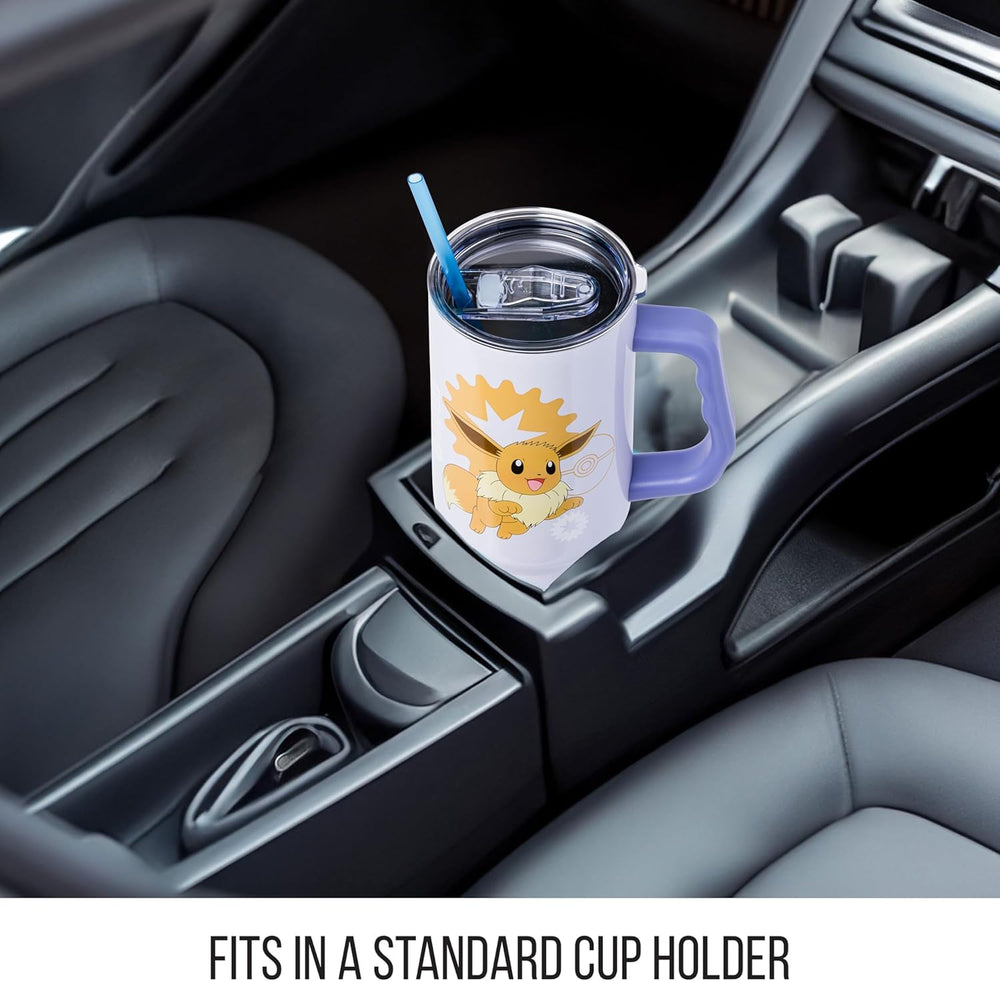 Pokemon Eevee Stainless Steel Tumbler with Handle Fits in Standard Cup Holder 40 Ounces - Fundom