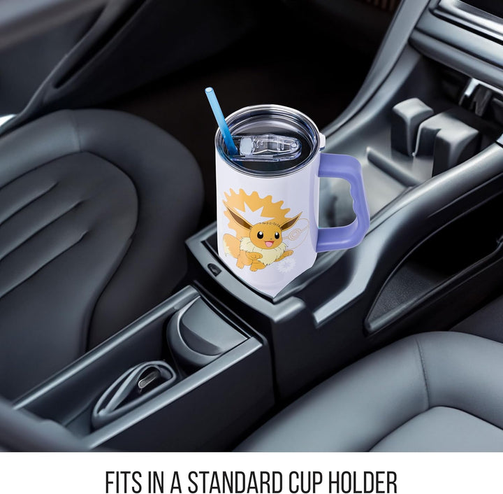Pokemon Eevee Stainless Steel Tumbler with Handle Fits in Standard Cup Holder 40 Ounces - Fundom