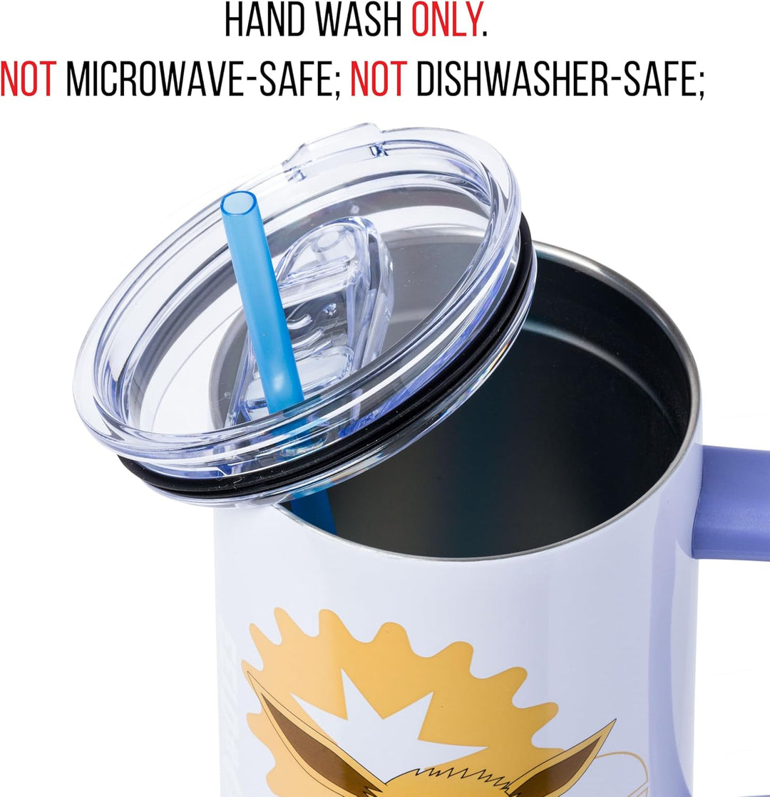 Pokemon Eevee Stainless Steel Tumbler with Handle Fits in Standard Cup Holder 40 Ounces - Fundom