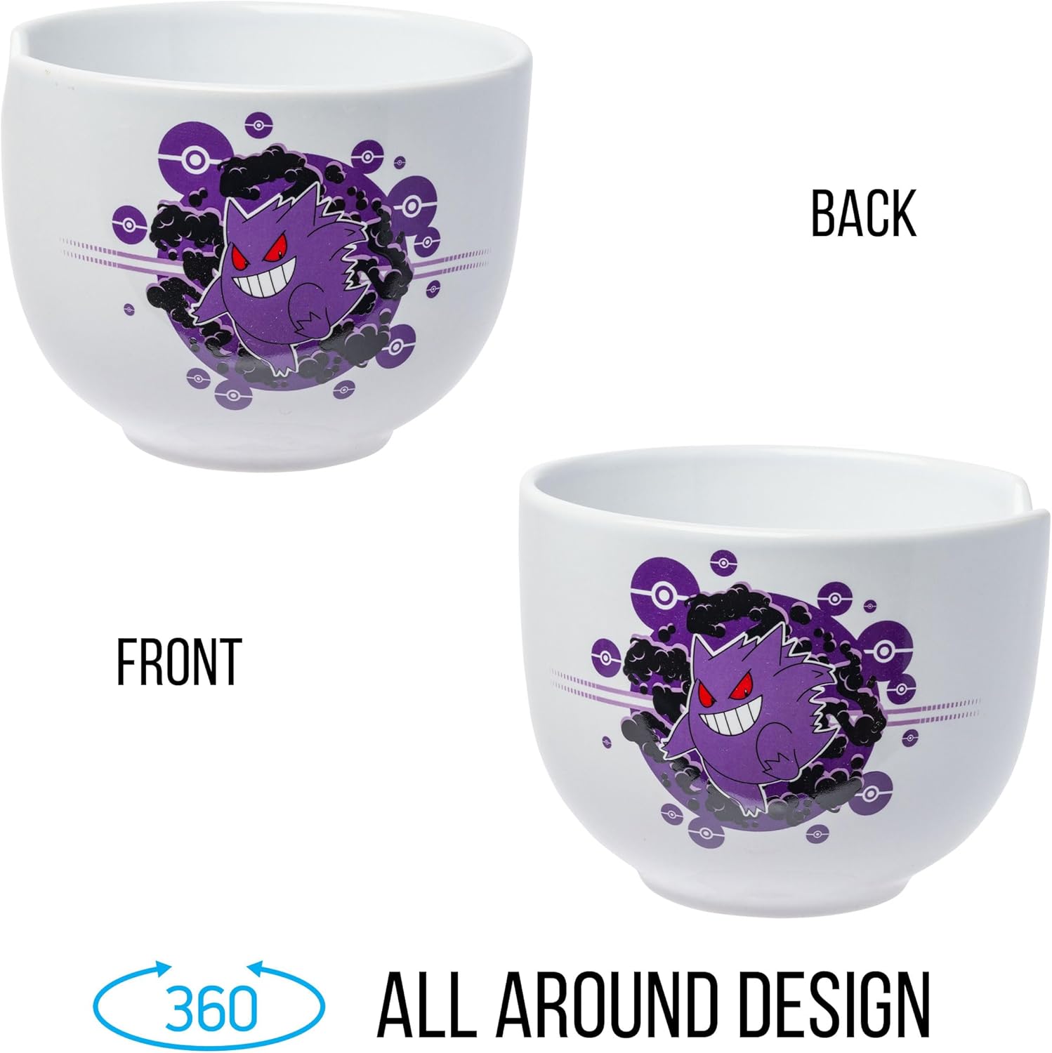 Pokemon Gengar Pokeball Ceramic Ramen Noodle Rice Bowl with Chopsticks - Thumbnail 4