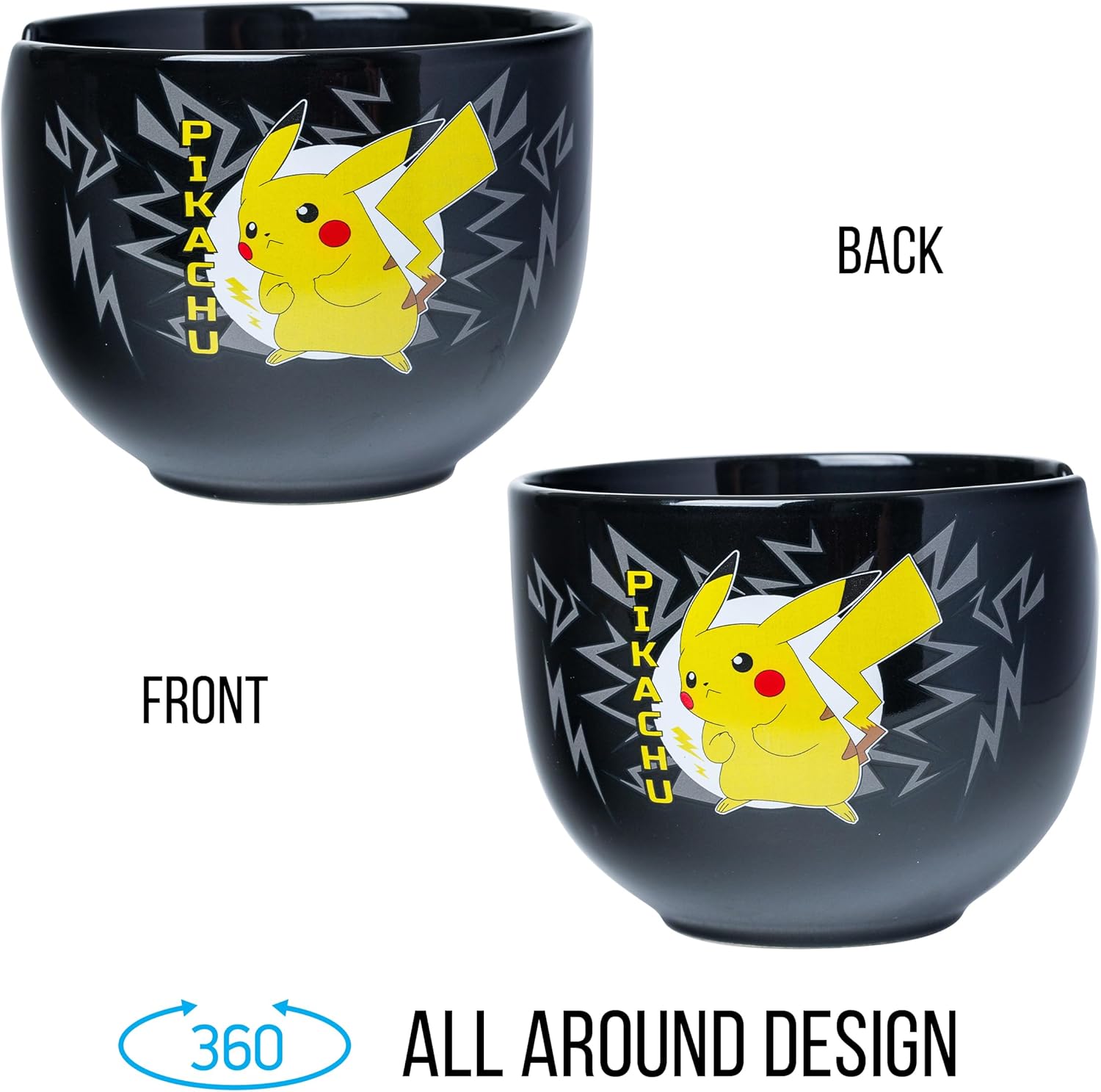 Pokemon Pikachu Black Ceramic Ramen Noodle Rice Bowl with Chopsticks 20 Ounces - Fundom