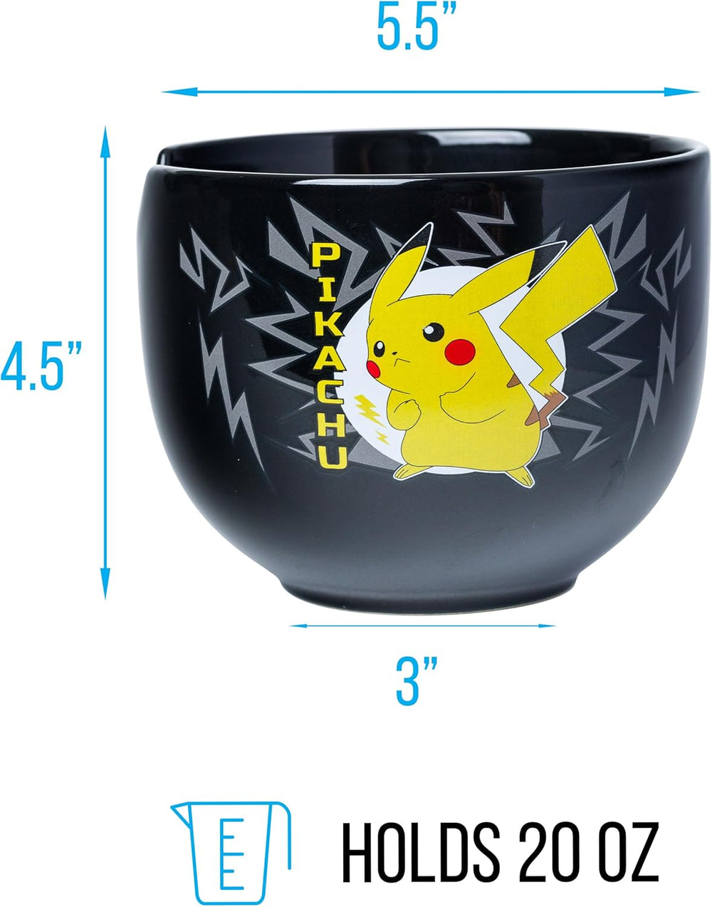 Pokemon Pikachu Black Ceramic Ramen Noodle Rice Bowl with Chopsticks 20 Ounces - Fundom