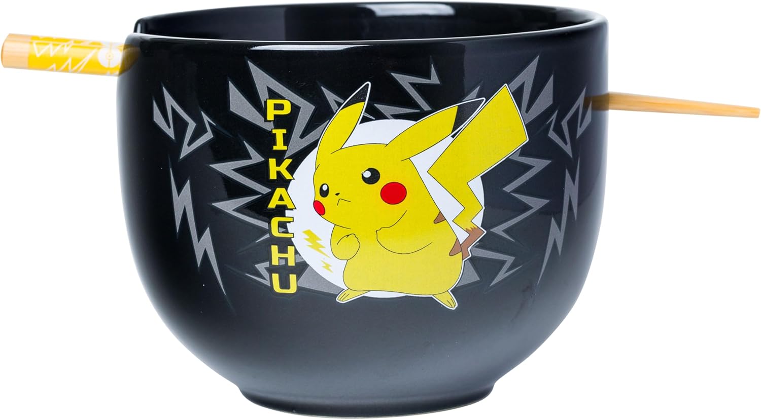 Pokemon Pikachu Black Ceramic Ramen Noodle Rice Bowl with Chopsticks 20 Ounces - Fundom