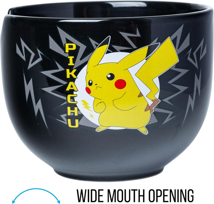 Pokemon Pikachu Black Ceramic Ramen Noodle Rice Bowl with Chopsticks 20 Ounces - Fundom