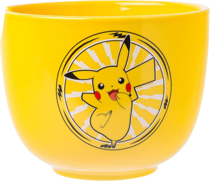 Pokemon Pikachu Electric Ceramic Ramen Noodle Rice Bowl with Chopsticks and Spoon Microwave Safe 20 Ounces - Fundom