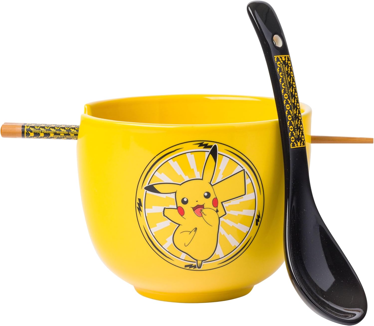 Pokemon Pikachu Electric Ceramic Ramen Noodle Rice Bowl with Chopsticks and Spoon Microwave Safe 20 Ounces - Fundom