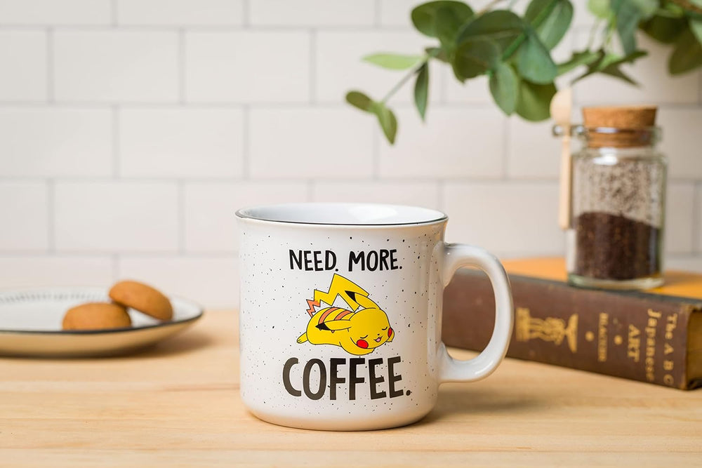 Pokemon Pikachu Need More Coffee Ceramic Camper Mug Microwave Safe 20 Ounces - Fundom