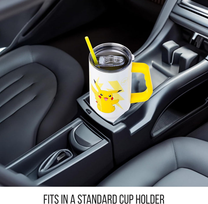 Pokemon Pikachu Stainless Steel Tumbler with Handle Fits in Standard Cup Holder 40 Ounces - Fundom