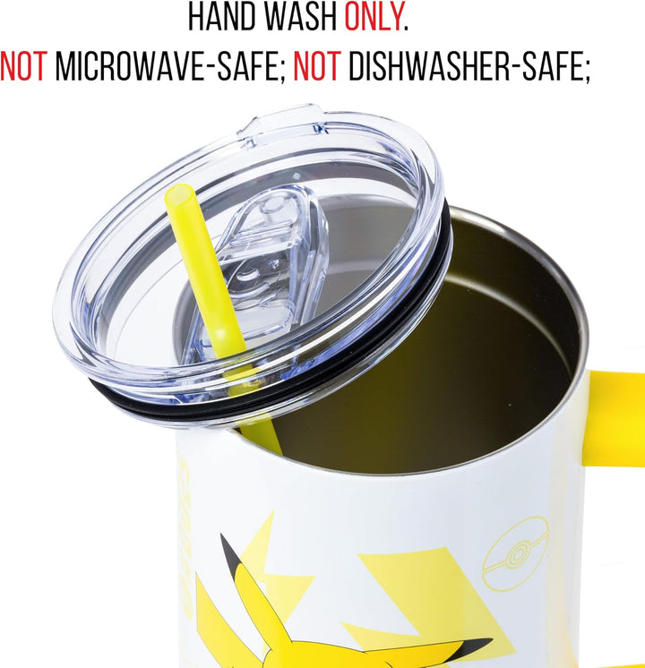 Pokemon Pikachu Stainless Steel Tumbler with Handle Fits in Standard Cup Holder 40 Ounces - Fundom