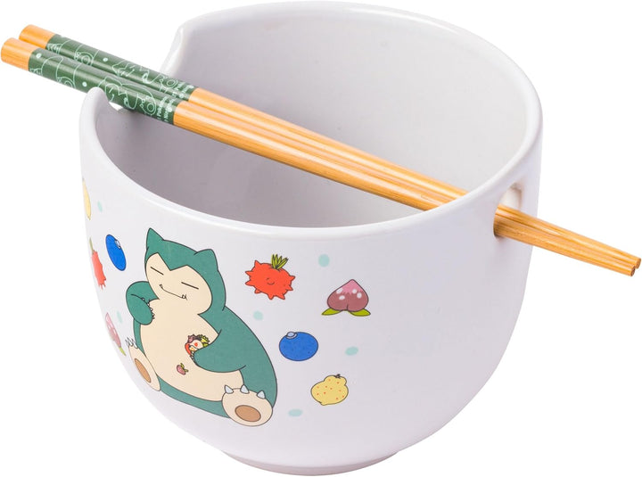 Pokemon Snorlax Eating Ceramic Ramen Noodle Rice Bowl with Chopsticks Microwave Safe 20 Ounces - Fundom