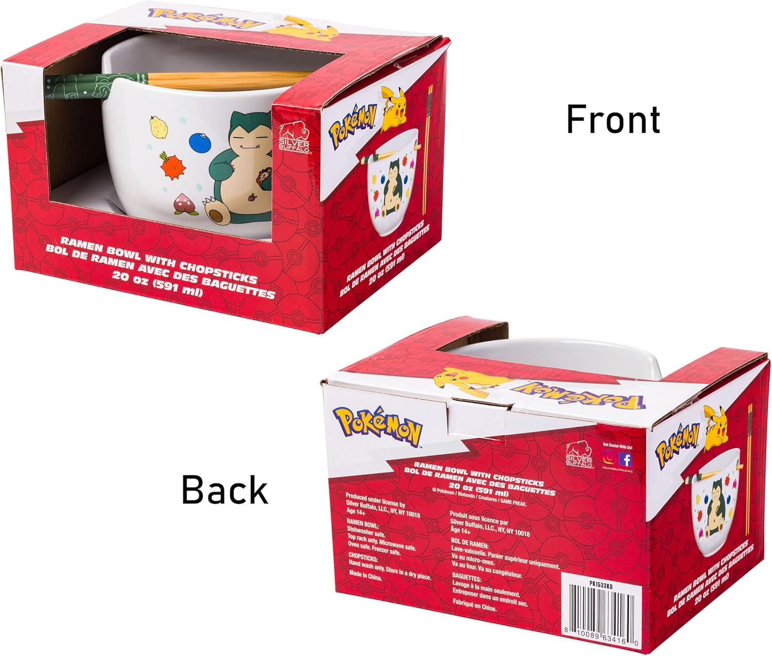 Pokemon Snorlax Eating Ceramic Ramen Noodle Rice Bowl with Chopsticks - Thumbnail 3