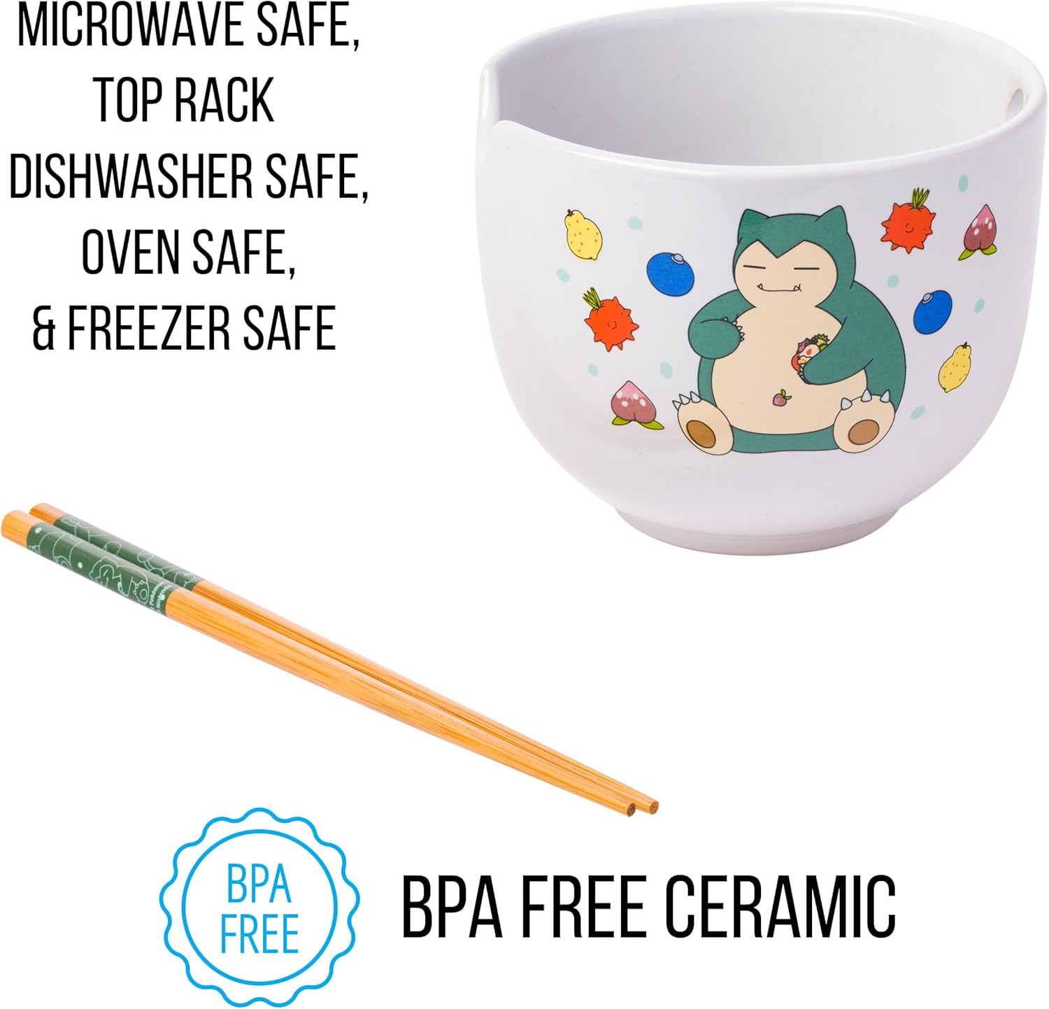 Pokemon Snorlax Eating Ceramic Ramen Noodle Rice Bowl with Chopsticks Microwave Safe 20 Ounces - Fundom