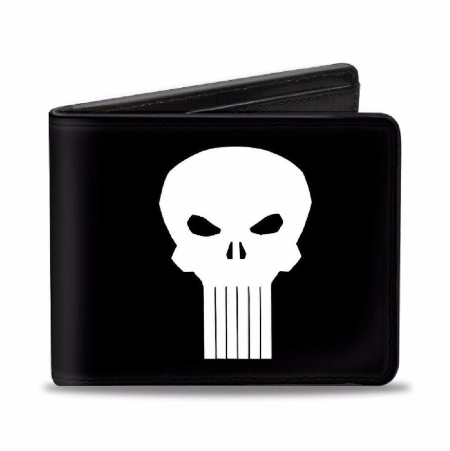 Punisher Marvel Comics White Skull Logo On Black Bi-Fold Wallet