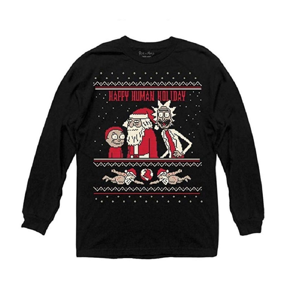 Rick and Morty Adult Unisex Happy Human Holiday Long Sleeve T-Shirt - Fundom