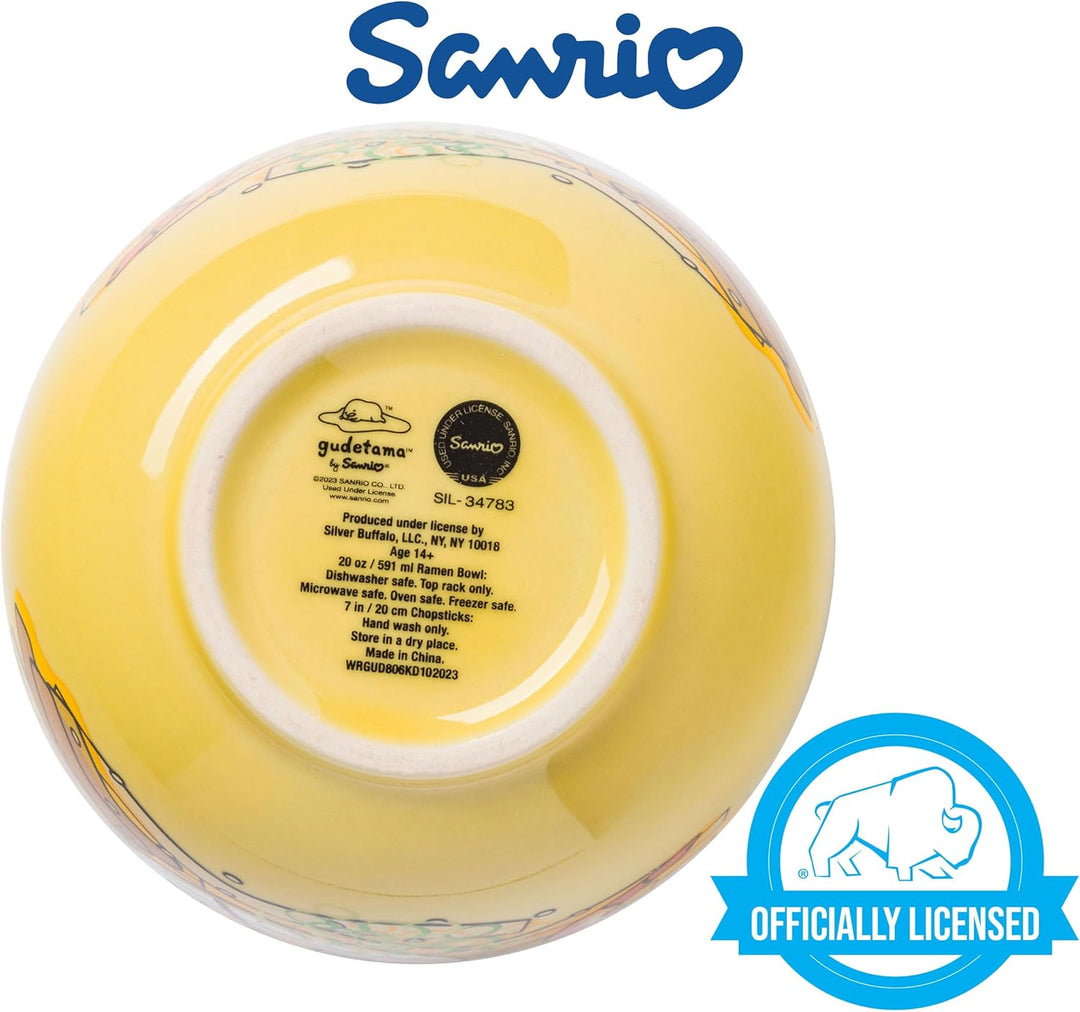 Sanrio Hello Kitty and Friends Gudetama Lazy Egg Sailing In Ramen Ceramic Bowl with Chopsticks 20oz - Fundom