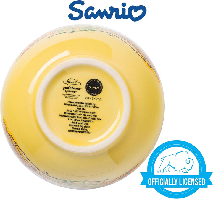 Sanrio Hello Kitty and Friends Gudetama Lazy Egg Sailing In Ramen Ceramic Bowl with Chopsticks 20oz - Fundom