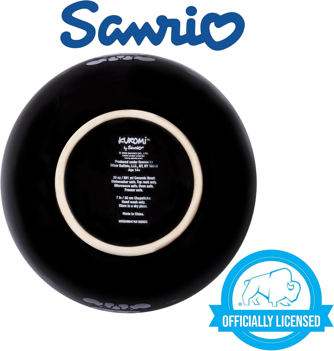 Sanrio Hello Kitty and Friends Kuromi Ceramic Ramen Noodle Rice Bowl with Chopsticks Microwave Safe 20 Ounces - Fundom