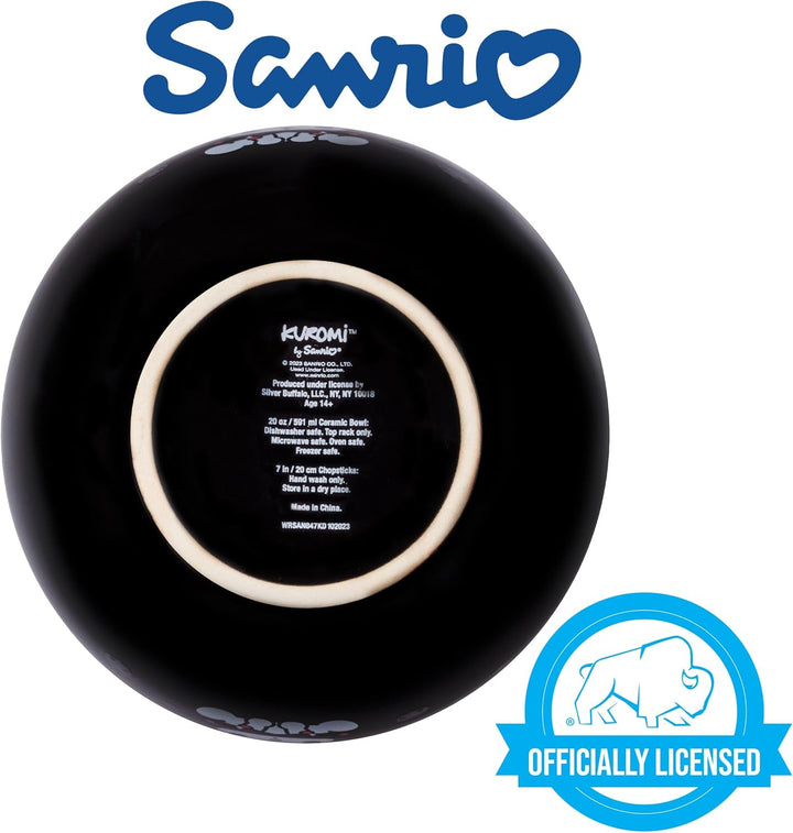 Sanrio Hello Kitty and Friends Kuromi Ceramic Ramen Noodle Rice Bowl with Chopsticks Microwave Safe 20 Ounces - Fundom