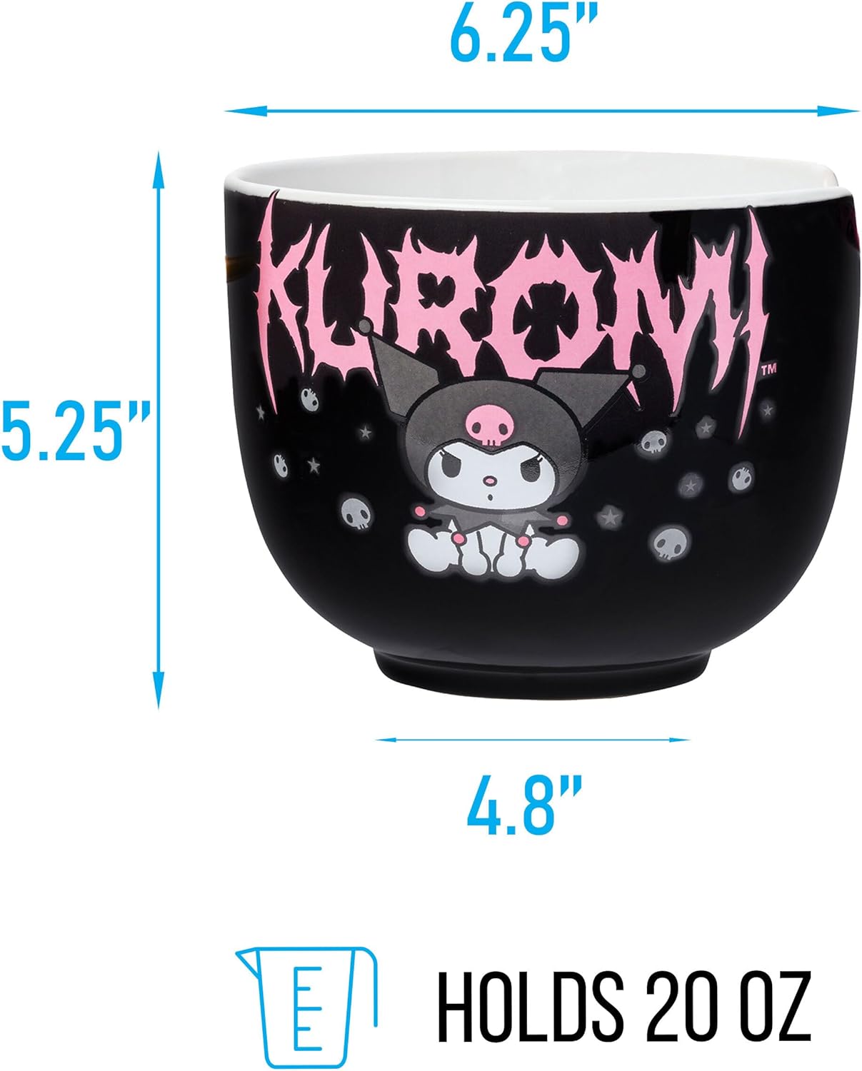 Sanrio Hello Kitty and Friends Kuromi Ceramic Ramen Noodle Rice Bowl with Chopsticks Microwave Safe 20 Ounces - Fundom