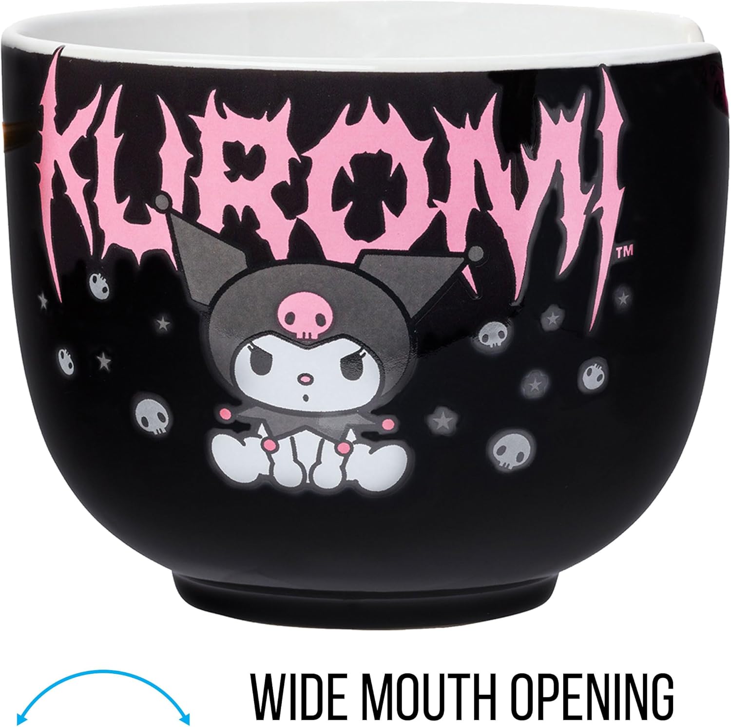 Sanrio Hello Kitty and Friends Kuromi Ceramic Ramen Noodle Rice Bowl with Chopsticks Microwave Safe 20 Ounces - Fundom