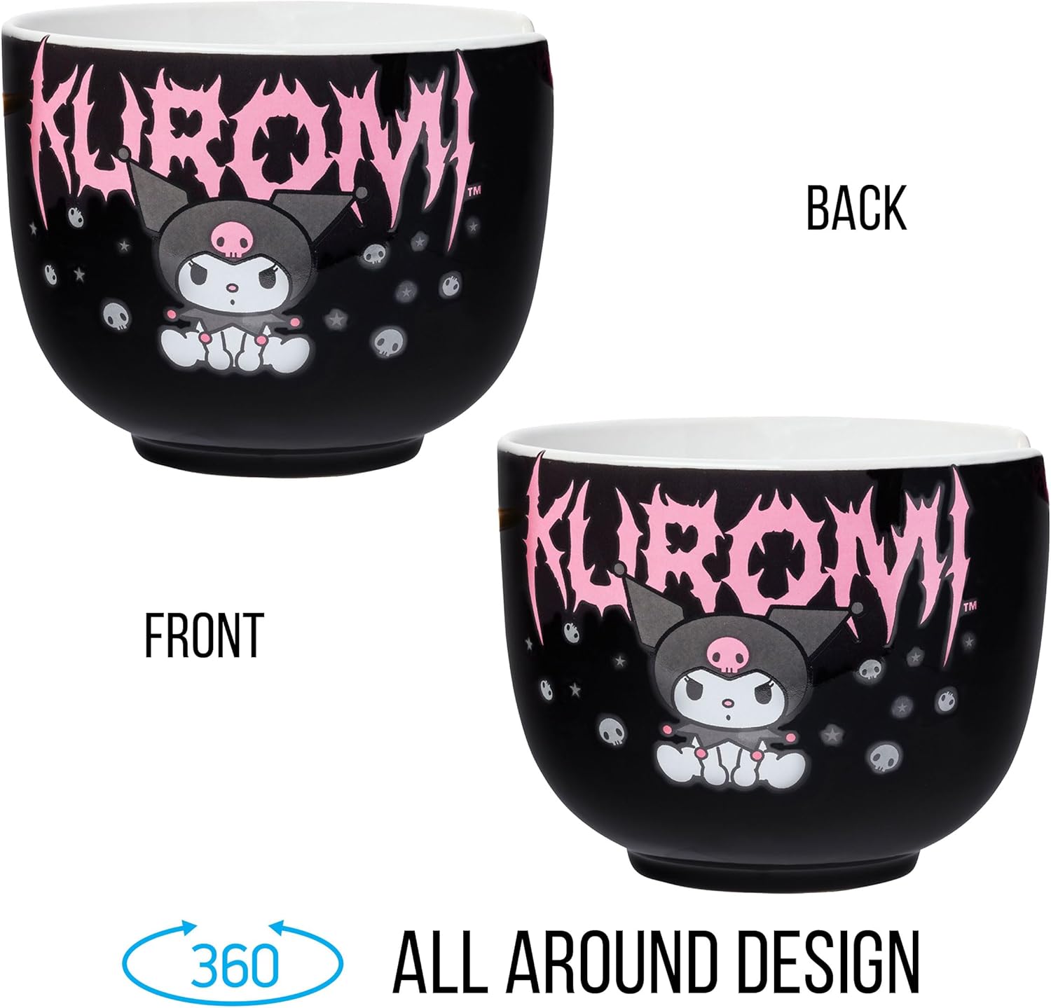 Sanrio Hello Kitty and Friends Kuromi Ceramic Ramen Noodle Rice Bowl with Chopsticks Microwave Safe 20 Ounces - Fundom