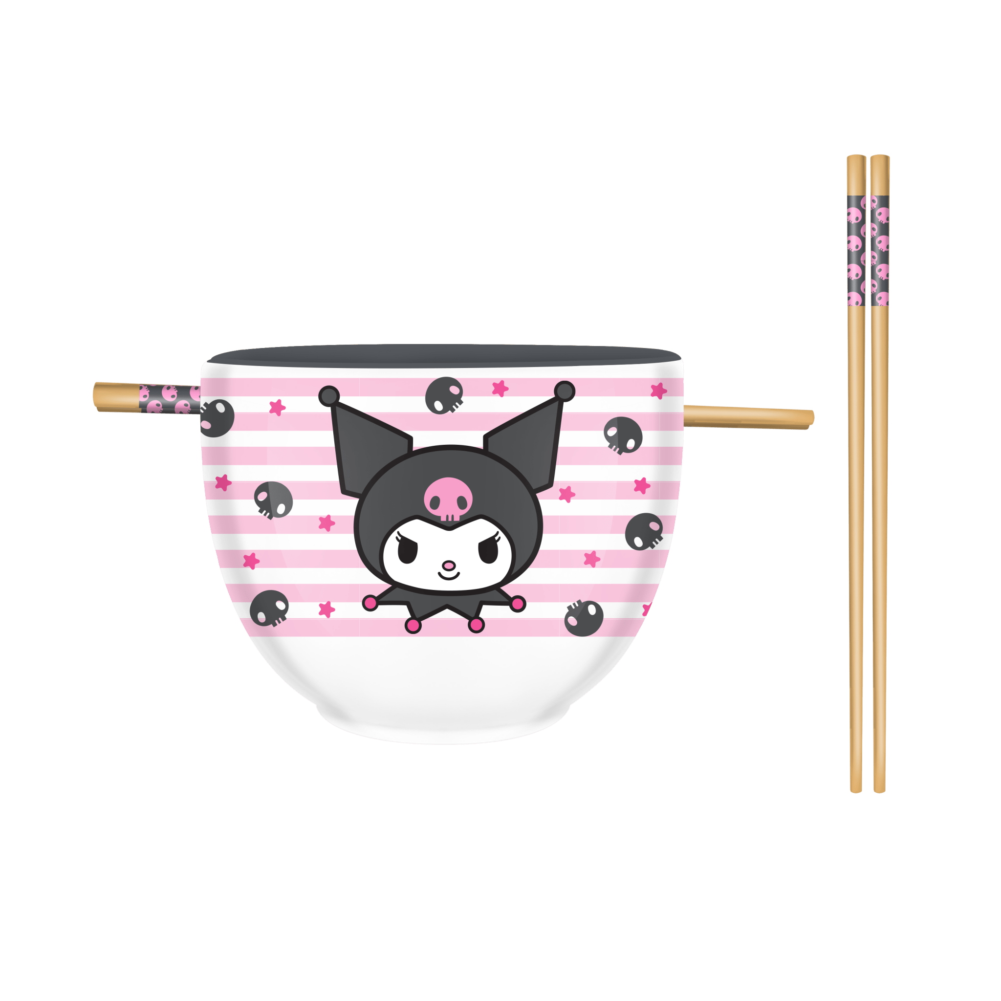 Sanrio Hello Kitty and Friends Kuromi Skulls and Stars Bowl with Chopsticks 20 Ounces - Fundom