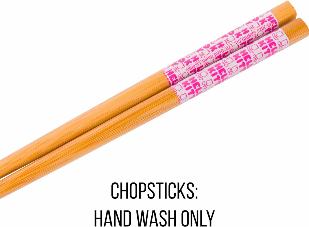 Sanrio Hello Kitty Face and Standing Logo Pattern Bowl with Chopsticks 20 Ounces - Fundom