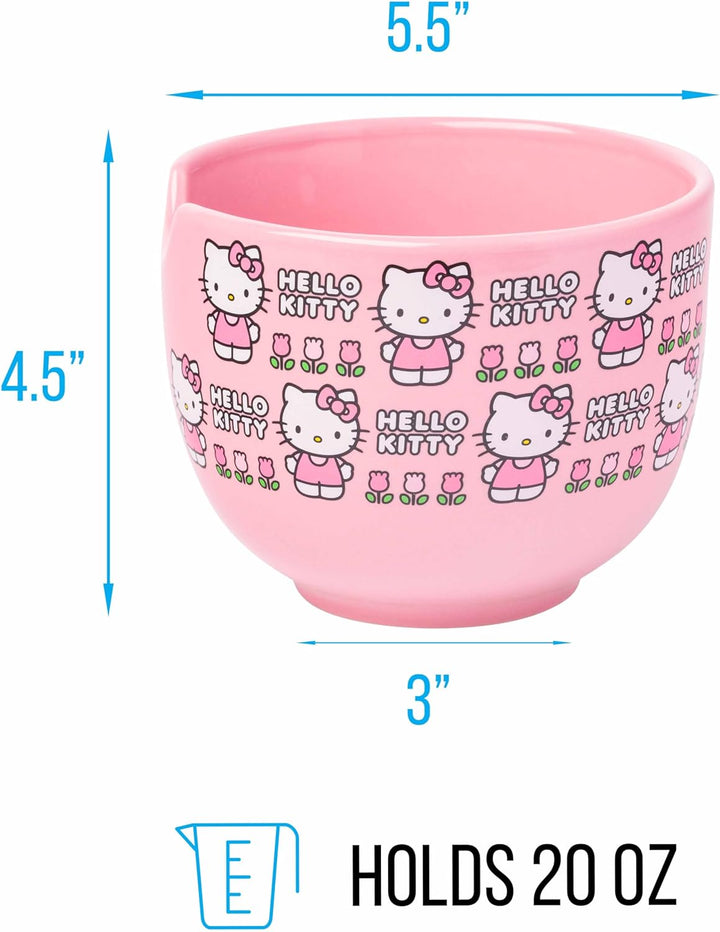 Sanrio Hello Kitty Face and Standing Logo Pattern Bowl with Chopsticks 20 Ounces - Fundom