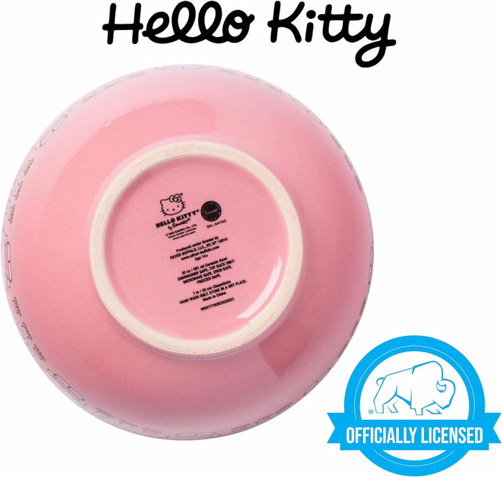 Sanrio Hello Kitty Face and Standing Logo Pattern Bowl with Chopsticks 20 Ounces - Fundom