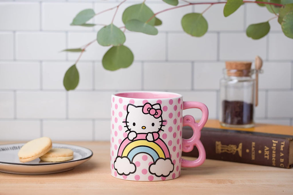 Sanrio Hello Kitty Rainbow Dots 3D Sculpted Shaped Handle Ceramic Mug 20oz - Fundom