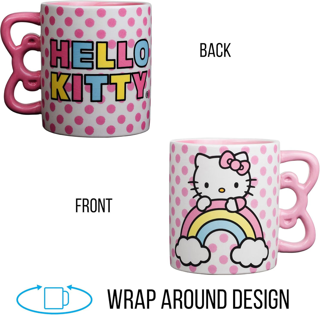 Sanrio Hello Kitty Rainbow Dots 3D Sculpted Shaped Handle Ceramic Mug 20oz - Fundom