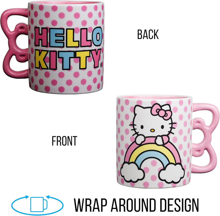 Sanrio Hello Kitty Rainbow Dots 3D Sculpted Shaped Handle Ceramic Mug 20oz - Fundom