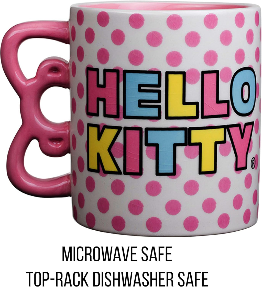 Sanrio Hello Kitty Rainbow Dots 3D Sculpted Shaped Handle Ceramic Mug 20oz - Fundom