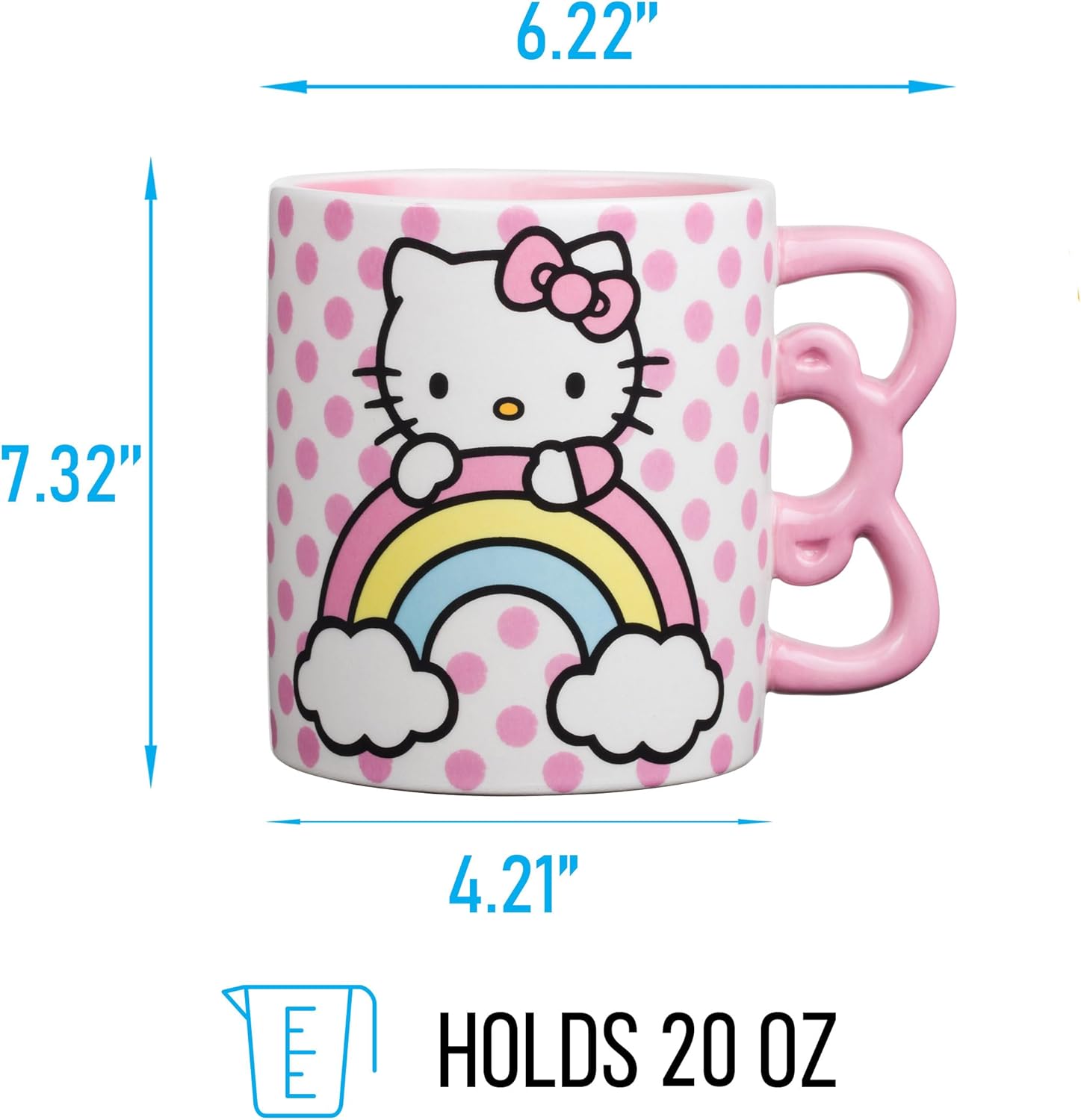 Sanrio Hello Kitty Rainbow Dots 3D Sculpted Shaped Handle Ceramic Mug 20oz - Fundom