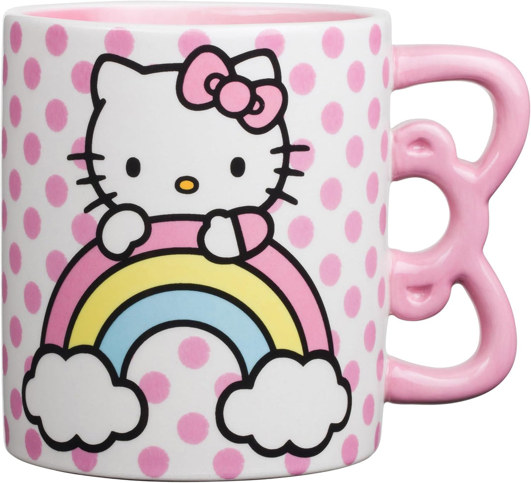 Sanrio Hello Kitty Rainbow Dots 3D Sculpted Shaped Handle Ceramic Mug 20oz - Fundom