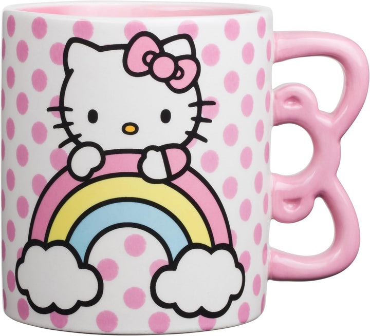 Sanrio Hello Kitty Rainbow Dots 3D Sculpted Shaped Handle Ceramic Mug 20oz - Fundom