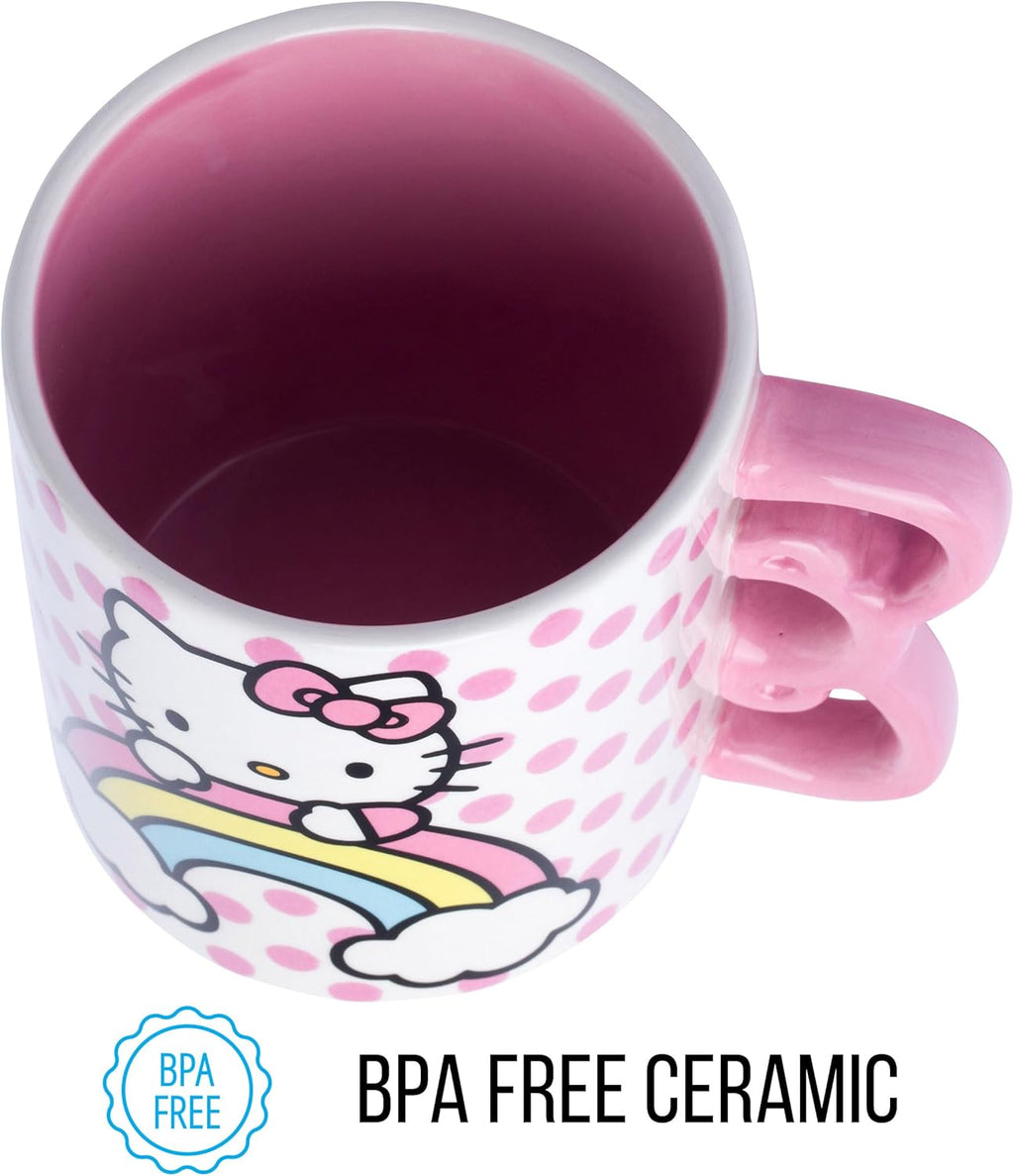 Sanrio Hello Kitty Rainbow Dots 3D Sculpted Shaped Handle Ceramic Mug 20oz - Fundom