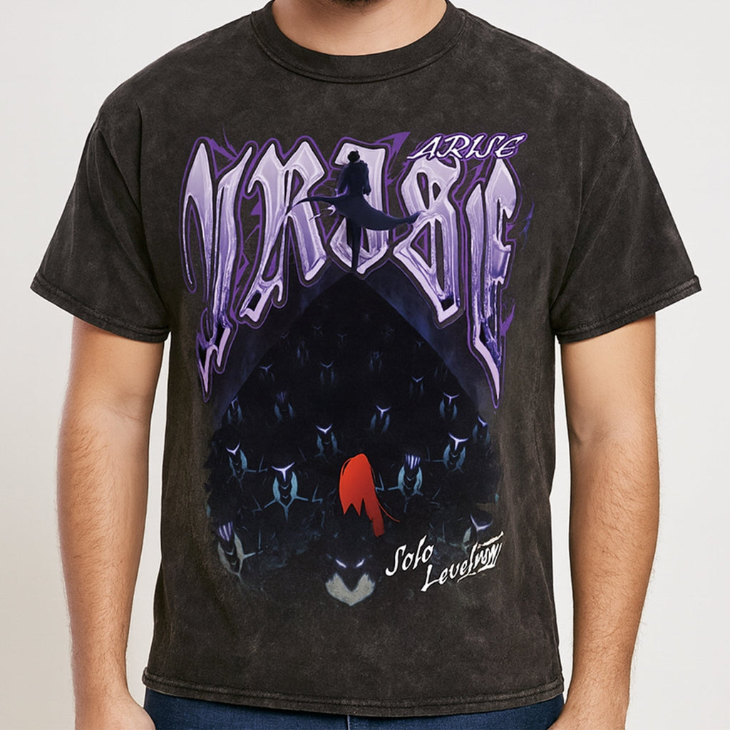 Solo Leveling - Sung Jinwoo Art Black Mineral Wash Adult Men's T-Shirt - Fundom