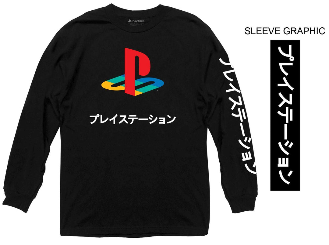 Sony Playstation Logo Kanji Officially Licensed Adult Long Sleeve T-Shirt - Fundom