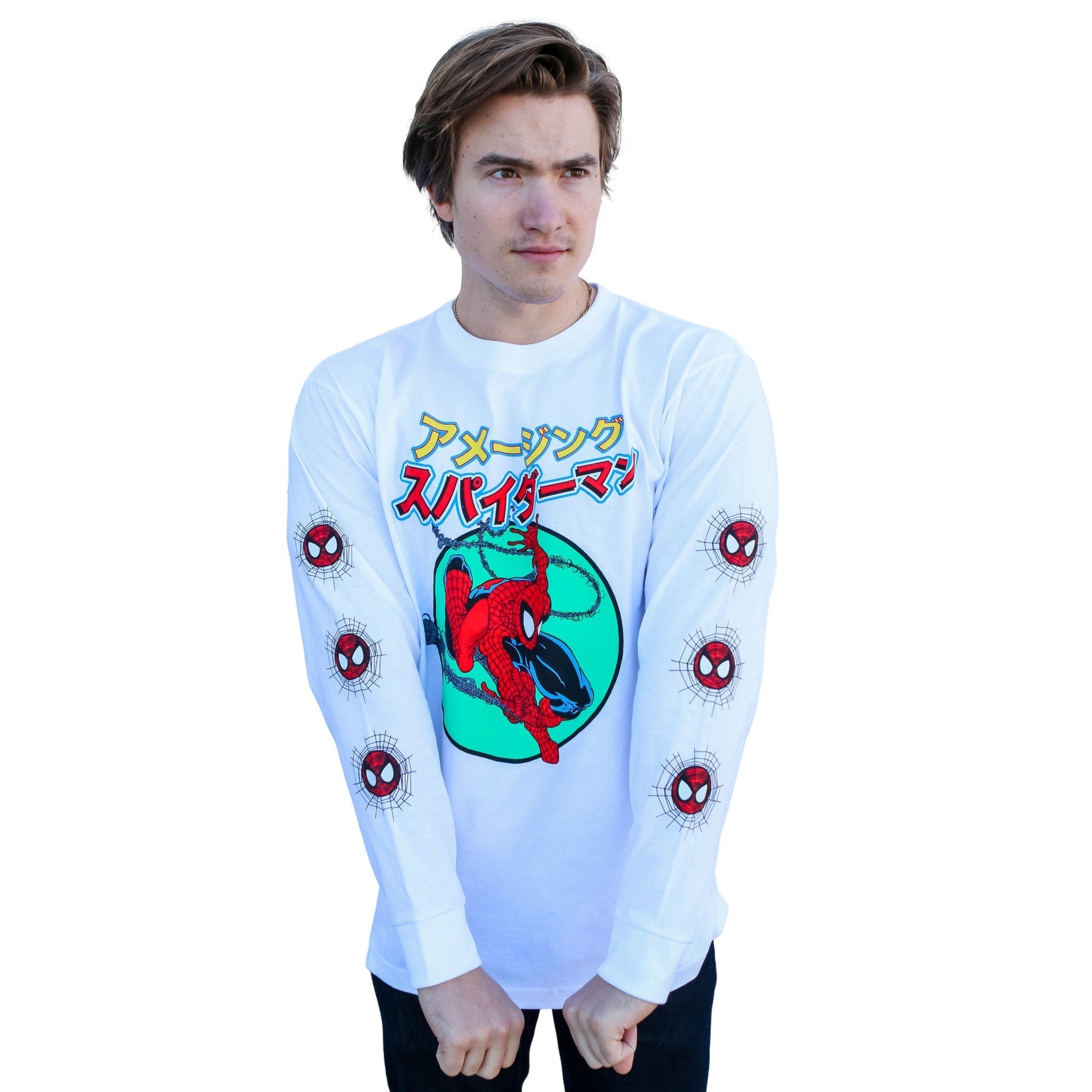 Spider - Man 90's Kanji Marvel Comics Adult Long Sleeve T-Shirt - Fundom