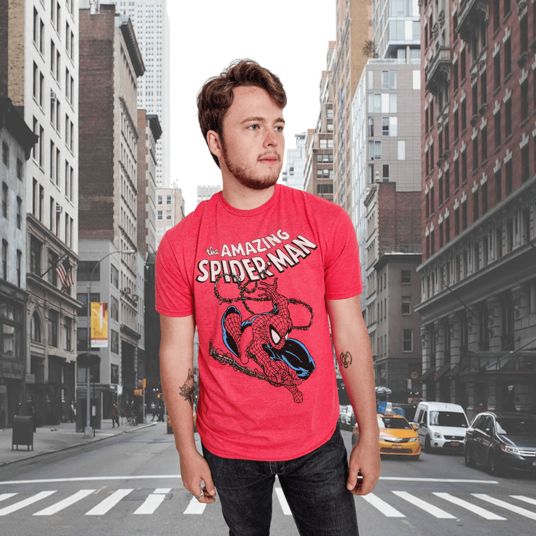Spider - Man Spidey Swinging Marvel Comics Adult Graphic T-Shirt - Fundom