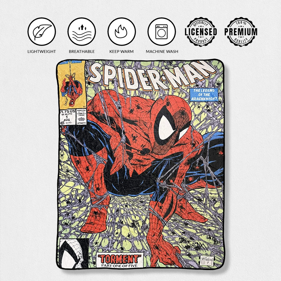 Marvel Spider-Man 90's Cover Torment Fleece Throw Blanket